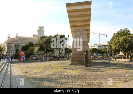 BARCELONA, SPAIN - JULY 12, 2018: Placa de Catalunya square with monument to Francesc Macia, Barcelona, Catalonia, Spain Stock Photo