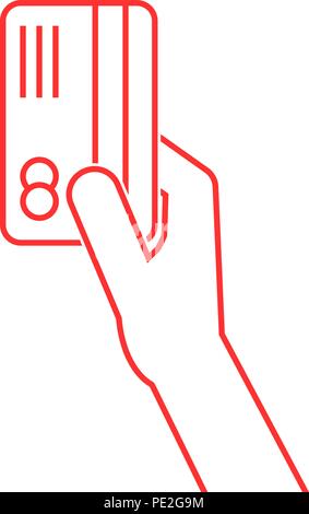 red thin line arm holding credit card Stock Vector
