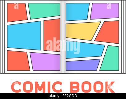 linear colored comic book logo Stock Vector