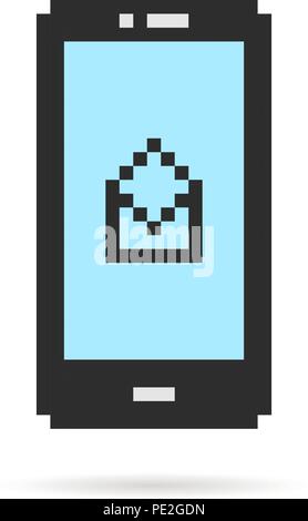 pixel art phone with open letter Stock Vector
