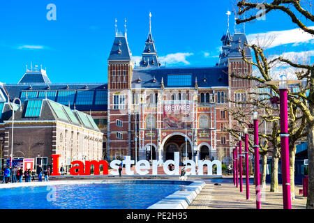The I Amsterdam sign in front of the Rijksmuseum in Amsterdam, Netherlands Stock Photo
