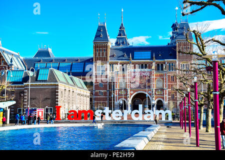 The I Amsterdam sign in front of the Rijksmuseum in Amsterdam, Netherlands Stock Photo