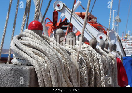 Ropes and rigging on a ship Stock Photo