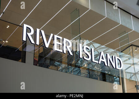 River Island signage, Westfields Shopping Centre, Ariel Way, White City, London, W12, UK Stock Photo