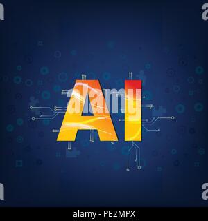 Artificial Intelligence. AI letters on abstract technology background. Vector illustration. Stock Vector