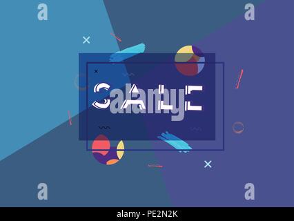 Sale banner with geometric abstract composition. Promotion card with sliced trendy textand colorful dark background. Template with decoration for adve Stock Vector