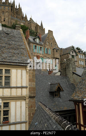 Medieval buildings from the ramparts, Le Mont Saint Michel, Manche, Normandy, France, Europe Stock Photo