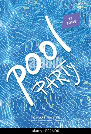 Pool Party vertical flyer with water background. Template for holiday design. Banner for event invitation. Social media post. Vector illustration. Stock Vector