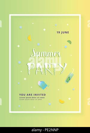 Vertical Summer Party banner.  Template for holiday summer flyer design. Vector illustration. Stock Vector