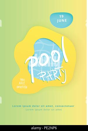 Pool Party flyer. Papercut effect shapes. Vertical  templates for summer holiday design. Vector illustration. Stock Vector