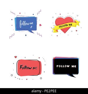 Set of Follow me quotes. Collection social media banners isolated on white background. Vector illustration Stock Vector