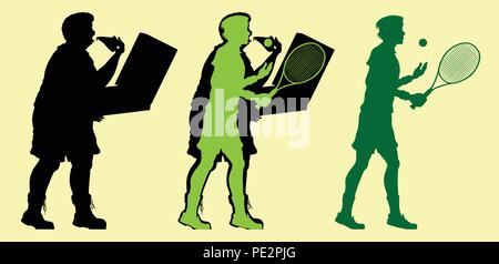 Fat man playing tennis and losing weight. All the objects are in different layers. Stock Vector