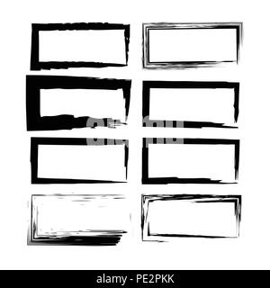 Set of grunge horizontal frames. Brush strokes borders. Vector illustration. Stock Vector