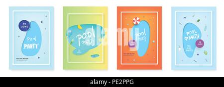 Set of Vertical Pool Party banners.  Template for holiday summer flyer design. Vector illustration. Stock Vector