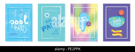 Set of Vertical Pool Party banners.  Template for holiday summer flyer design. Vector illustration. Stock Vector