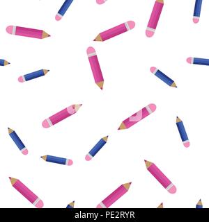 Vector illustration. Seamless pattern of colored pencils randomly Stock Vector