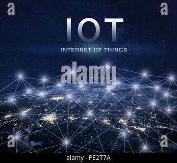 IOT, internet of things concept with global network around earth Stock Photo