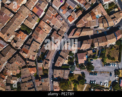 aerial view streets of village in Provence with tile roofs, travel to Europe, traditional architecture from drone Stock Photo