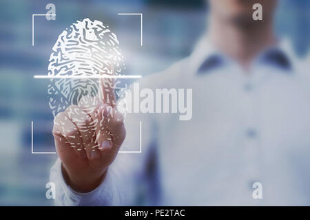 fingerprint authentification, web login authorization online, data security technology and privacy concept Stock Photo