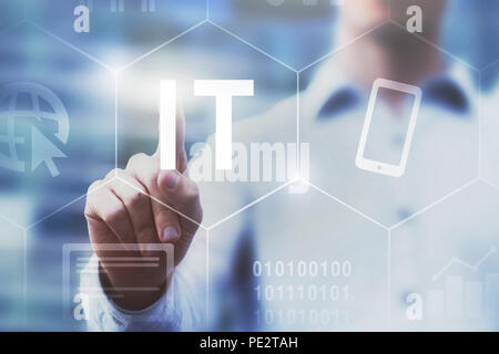 IT concept, information technology diagram with icons of internet, smartphone, coding and communication Stock Photo