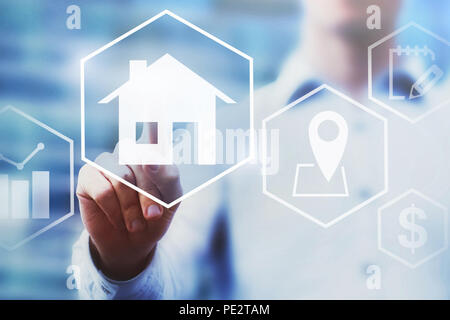 real estate investment concept, property value diagram on touchscreen, buy a house Stock Photo