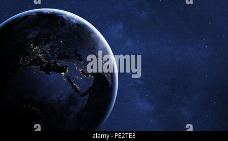 planet Earth by night in starry sky, view from space, original image furnished by NASA Stock Photo