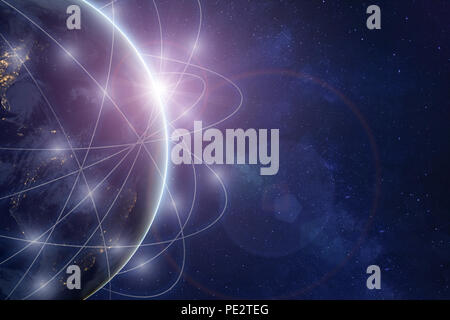 innovation technology and telecommunication concept, global internet communication network around planet Earth, satellite connection, parts of image f Stock Photo