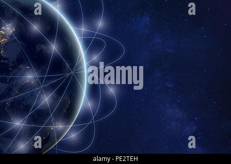 global communication technology and telecommunication background concept, blockchain financial network around planet Earth, IOT, part of image  furnis Stock Photo