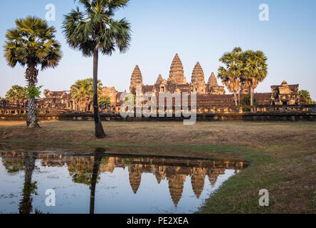 An evening sunset view of Angkor Wat Temple in Cambodia Stock Photo