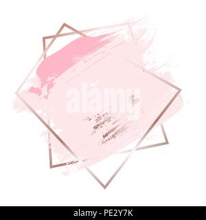 Brush strokes in rose gold pink tones and golden frame background. Vector Illustration Stock Vector