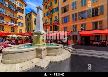 Nice, France - May 24, 2018: View onto the fountain on the famous Place Rossetti in Nice, French Riviera Stock Photo