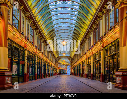 London, United Kingdom - January 14,2018: The famous Leadenhall market, one of the oldest markets in London, dates back to the 14th century