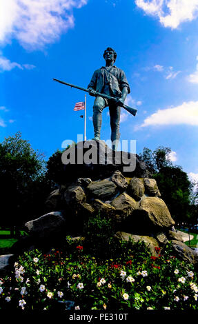 Minuteman statue on the green in Lexington, Massachusetts USA