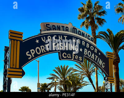 The iconic Santa Monica Pier sign in Santa Monica, California Stock Photo
