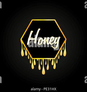 Honeycomb and honey dripping on black background Stock Vector