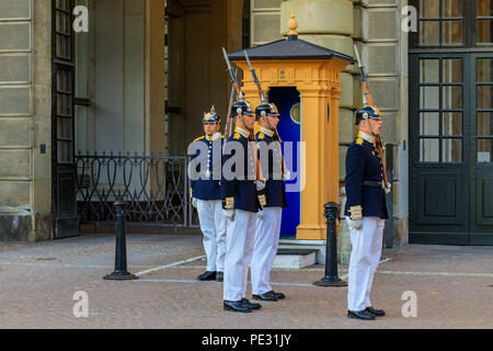 Stockholm, Sweden - August 11, 2017: Changing of the guards ceremony outside the Royal Palace in Stockholm, Sweden Stock Photo