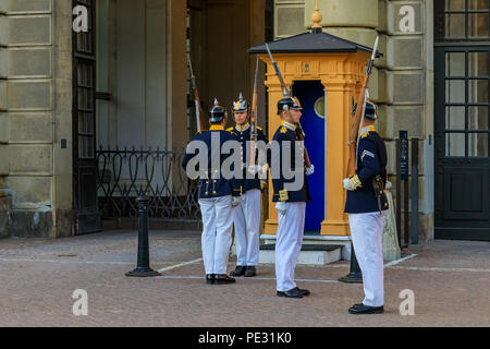 Stockholm, Sweden - August 11, 2017: Changing of the guards ceremony outside the Royal Palace in Stockholm, Sweden Stock Photo