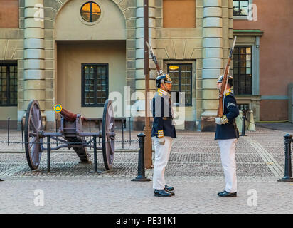 Stockholm, Sweden - August 11, 2017: Changing of the guards ceremony outside the Royal Palace in Stockholm, Sweden Stock Photo