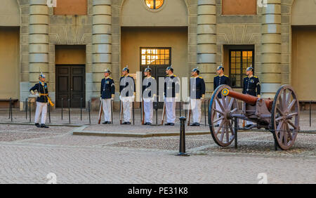 Stockholm, Sweden - August 11, 2017: Changing of the guards ceremony outside the Royal Palace in Stockholm, Sweden Stock Photo