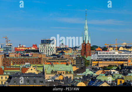 Stockholm, Sweden - August 11, 2017: Rooftops of traditional gothic buildings in the old town part of Sodermalm island Stock Photo