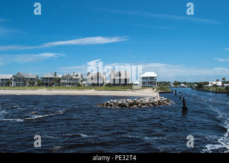 Bald Head Island-Beach, Marina, Lighthouse Stock Photo