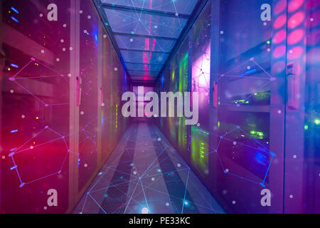 modern server room with black servers and hardwares in a internet data center Stock Photo