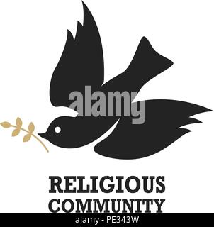 Religious community. Emblem template with dove. Holy Spirit. Vector illustration Stock Vector