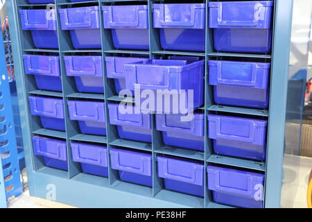 Plastic drawer for keeping parts in factory Stock Photo