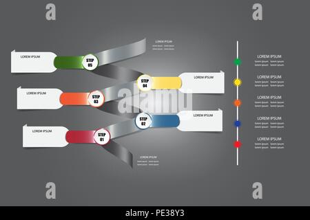 Infographic vector as a metal spiral with blank color metal labels showing the steps of the process and vertical timeline with a free place for your t Stock Vector