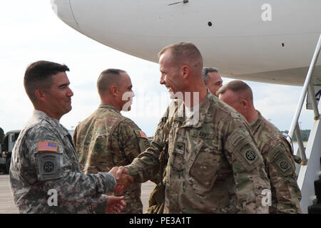 U.S. Army Col. Curtis Buzzard, Commander of the Joint Multinational  Readiness Center Operations Group, briefs distinguished visitors,  Hohenfels, Germany, May 3, 2018. Various military and civilian officials  came to Hohenfels to see