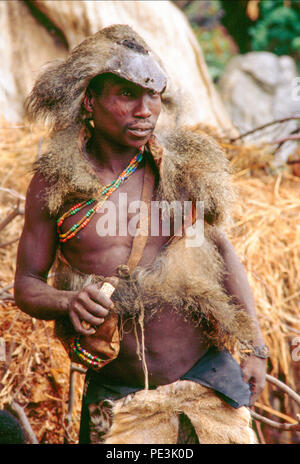 The Hadza people are click-speaking people, hunter gatherers, living in the region of Lake Eyasi, Tanzania. There are perhaps only 200 of them still l Stock Photo