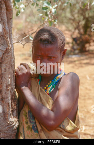The Hadza people are click-speaking people, hunter gatherers, living in the region of Lake Eyasi, Tanzania. There are perhaps only 200 of them still l Stock Photo