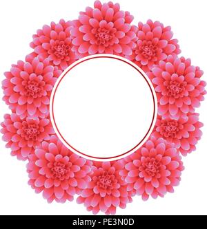 Pink Dahlia Banner Wreath. Mexico's national flower. Vector Illustration. Stock Vector