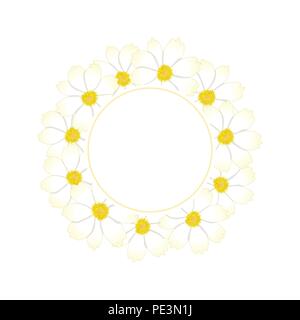 White Cosmos Flower Banner Wreath. Vector Illustration. Stock Vector
